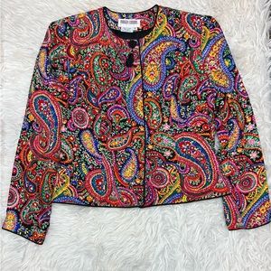 Women's Maggy London‎ 100% Silk Paisley Quilted Jacket With Corded Edging Size 6